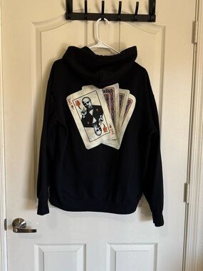 Black Men's Hoodie with Vintage Playing Card Back Graphic